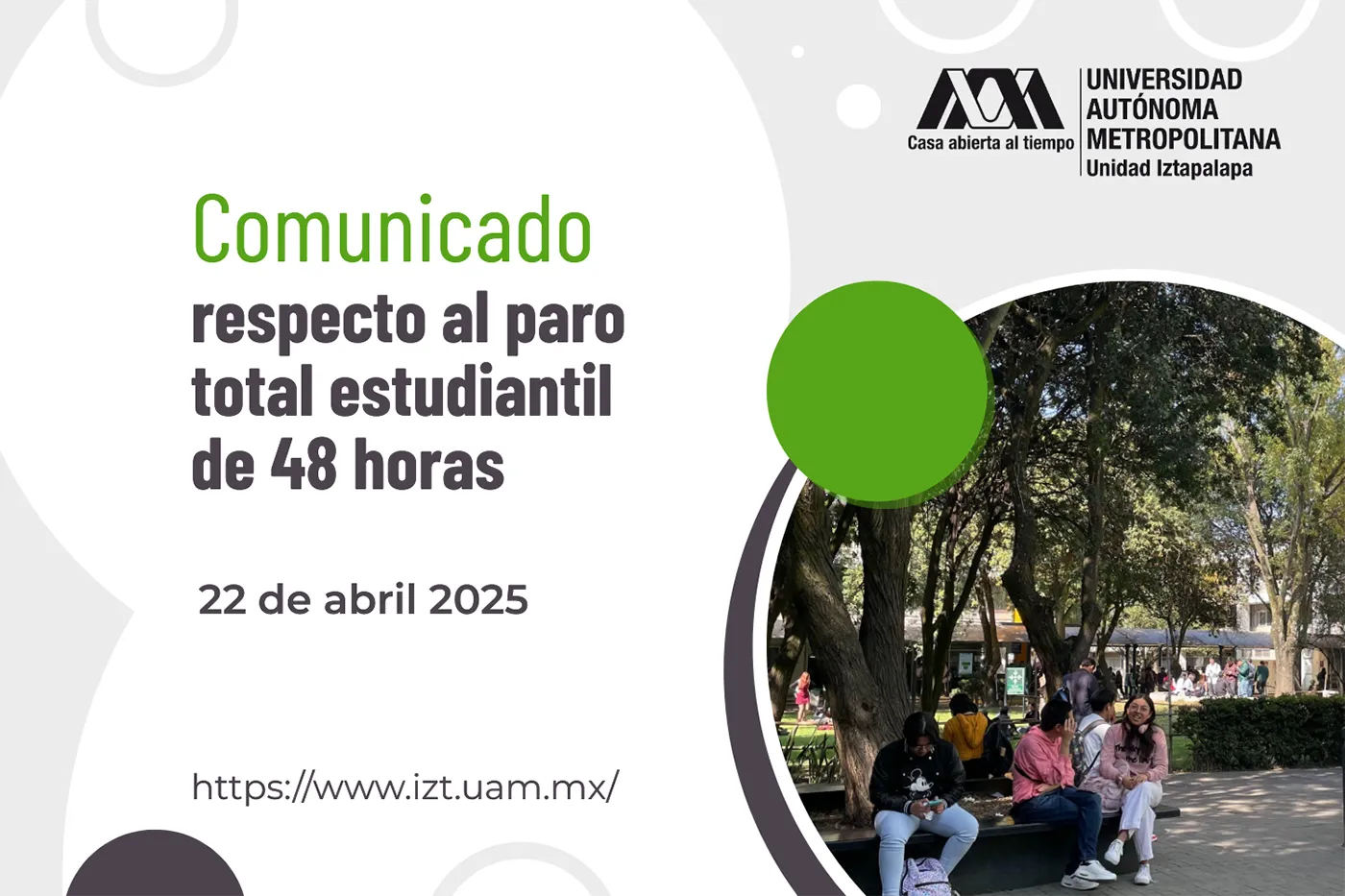 Comunicado respecto al paro total estudiantil de 48 horas - 22 de abril 2025