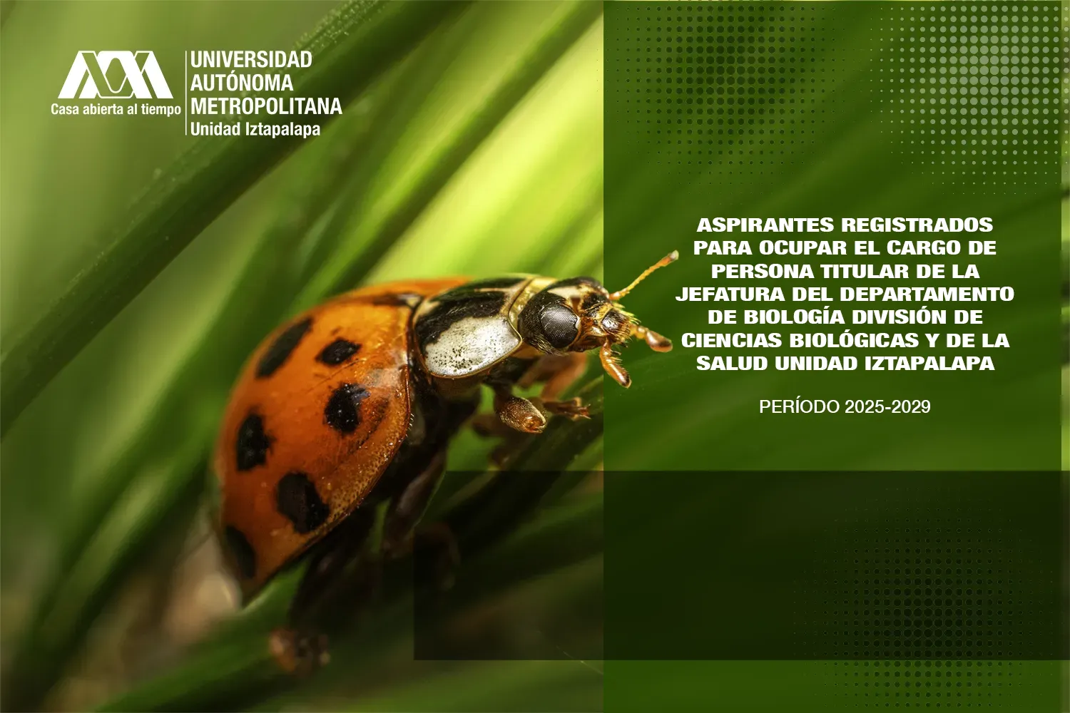 ASPIRANTES REGISTRADOS PARA OCUPAR EL CARGO DE PERSONA TITULAR DE LA JEFATURA DEL DEPARTAMENTO DE BIOLOGÍA DIVISIÓN DE CIENCIAS BIOLÓGICAS Y DE LA SALUD UNIDAD IZTAPALAPA PERÍODO 2025-2029